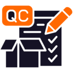 Quality control checklist, open box, and pencil icon, representing detailed product quality inspection services.
