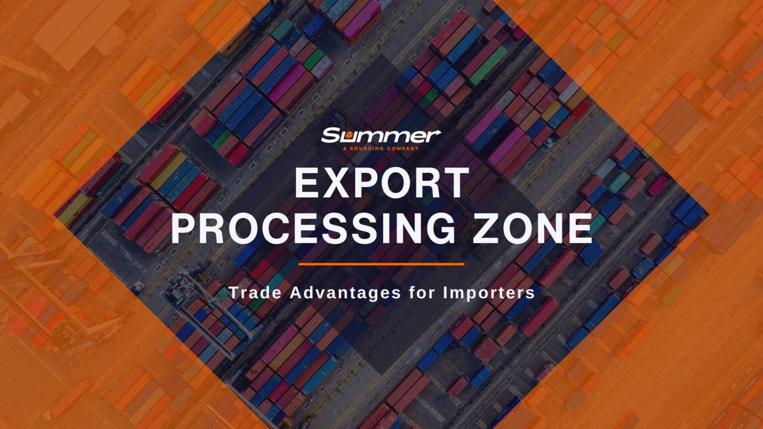 Aerial view of colorful shipping containers at export processing zone port facility demonstrating international trade logistics and EPZ infrastructure advantages for importers