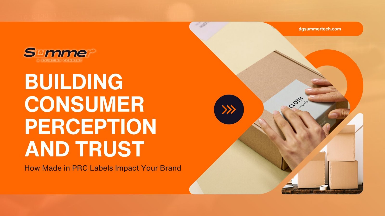 Professional packaging design showing hands placing made in PRC labeled products in branded boxes to build consumer trust and perception