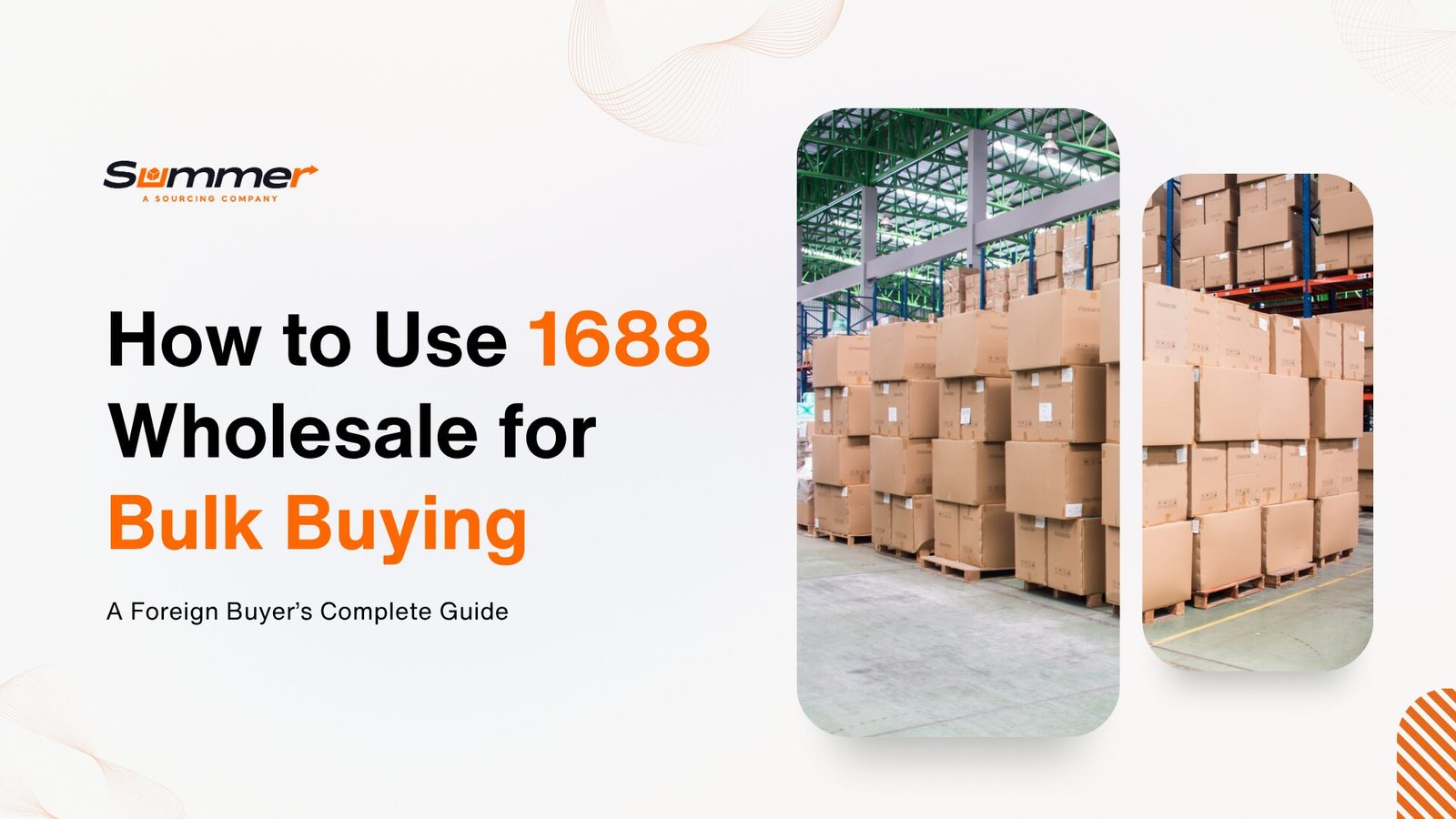 Large warehouse filled with stacked cardboard boxes on pallets showing 1688 wholesale bulk order inventory ready for international shipping