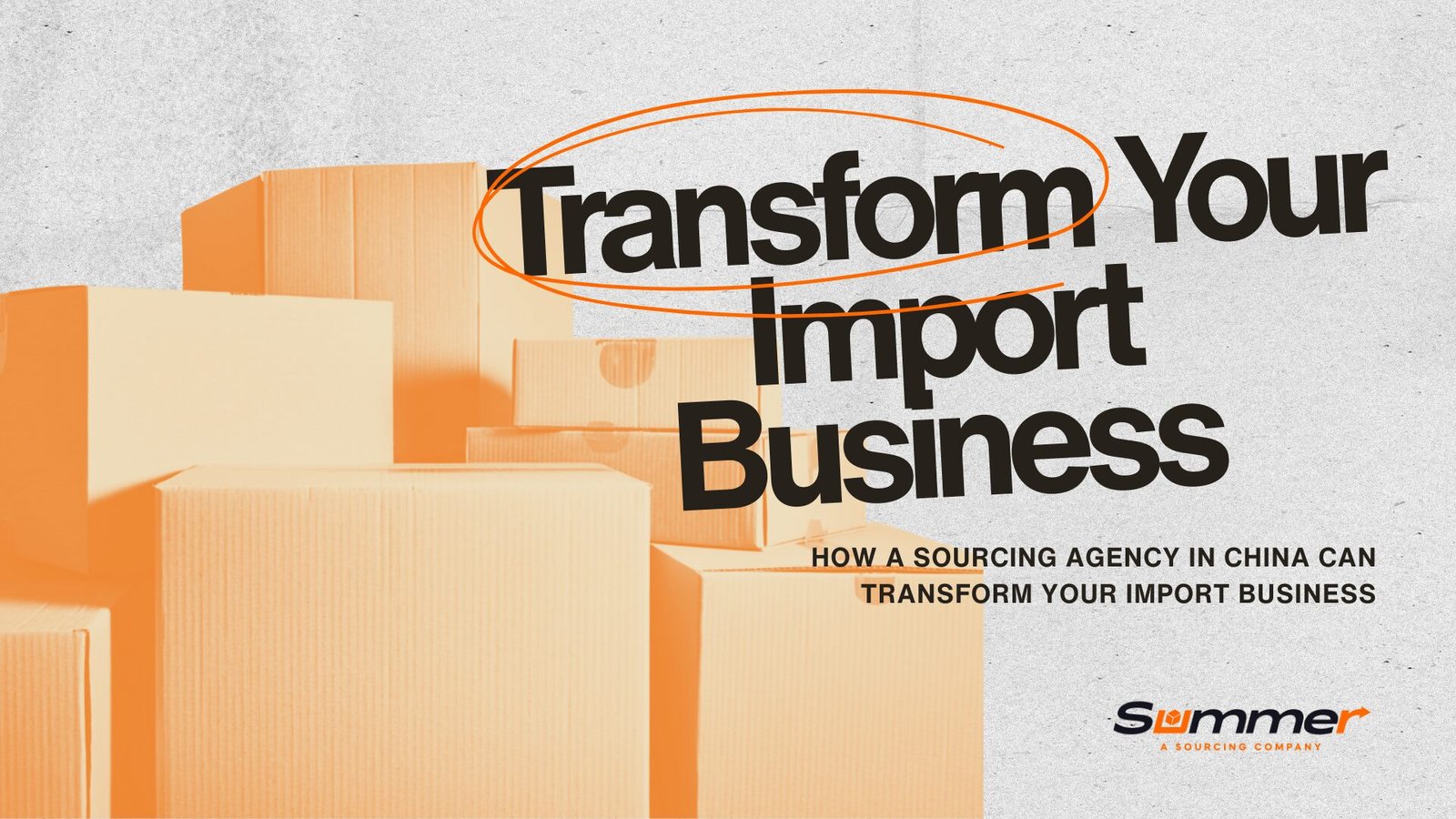 Stacked cardboard shipping boxes with orange accents representing import business transformation through a sourcing agency China partnership